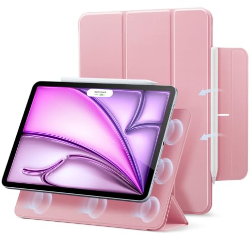 ESR für iPad Air 13 Zoll M4/M3/M2 Hülle (2026/2025/2024) und iPad Pro 12.9 (2022/2021/2020), Magnetbefestigung, dünne dreifach Faltbare Standhülle, unterstützt Pencil Pro/USB-C, Rebound, Rosa