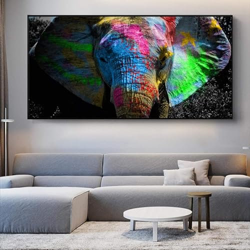 AWKFHF Bunte Elefanten-Graffiti Bilder,Tiere Leinwandbild Poster Kunstdruck Wohnzimmer Deko Schlafzimmer Bilder Wanddekoration (80X160CM,ohne Rahmen)