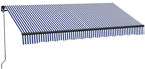Outsunny Store banne Manuel rétractable 3 x 2,5 m Store pour Balcon Inclinaison réglable manivelle Cadre en Aluminium Polyester Anti-UV Bleu et Blanc