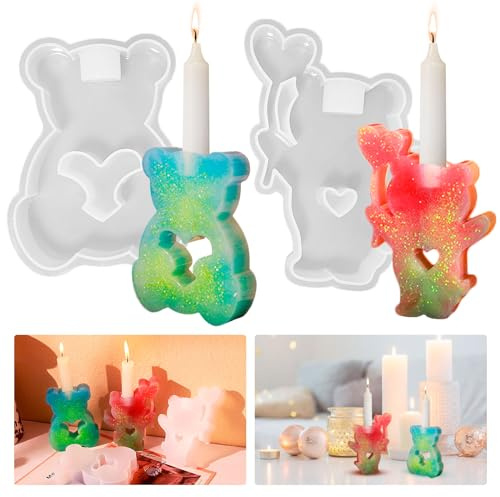 2 Stück Kerzenhalter Silikonform Stabkerzen Kerzenhalter Gießform Bär Kerzenform Silikon Kerzenhalter Form Beton Gießformen Stabkerzenhalter Silikonform Tiere Kerzenform zum Gießen Bär Epoxidharz Form