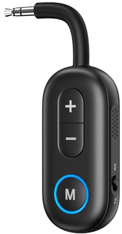 2 in 1 Bluetooth Transmitter und Empfänger, Sender Adapter Flugzeug | Bluetooth 5.3,(RX)14 Std, (TX)11 Std. 3.5mm AUX, Eingebautes Mikrofon, für Bordfernsehen, Autoradio und Heimstereoanlage