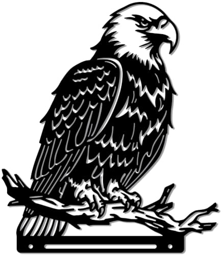 WADORN Aigle Oiseau Branche Jardin Décoration en Métal, Jardin Piquets Décoratifs en Fer Silhouette Noire d'animal Sauvage Clôture Décoration Extérieure pour Muraux d'arbre Jardin Extérieure