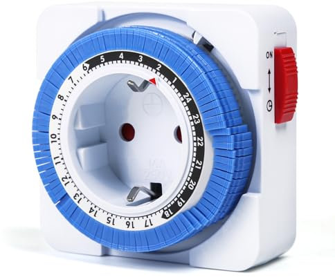 Temporizador mecánico enchufe, temporizador analógico de 24 horas, CA 230 V 16 A, temporizador de 24 horas, enchufe de 96 segmentos de conmutación, temporizador mecánico programable, interruptor para