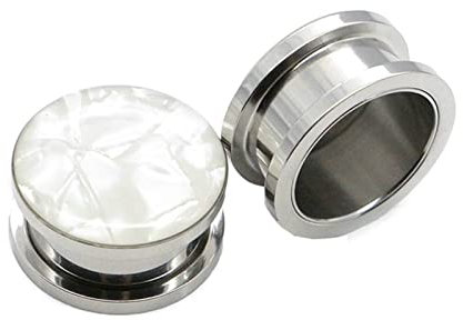 Grewod Tunnels, Edelstahl Weiß Runde mit Epoxidharz Ohr Tunnel Herren Damen Flesh Tunnel Ohr Plug Ohr Expander Piercing Schmuck 20MM, 2 Stück