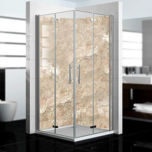Dedeco Lot de 2 parois de douche de qualité supérieure avec motif marbre V3, 100 x 210 cm, avec vernis UV brillant, imperméable, revêtement mural sans joints en panneau composite d'aluminium de 3 mm