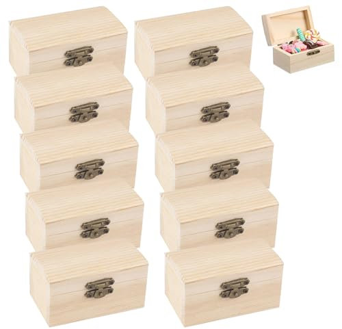 OUTALIZ - Coffre au Trésor en Bois, Mini Coffre au Trésor, Boîte à Bijoux à Faire soi Même, DIY Petit Coffre en Bois avec Couvercle, 10 pièces, Classic, Rangement pour Petits Objets et Cadeaux de Fête