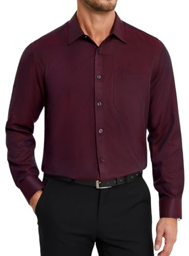 HISDERN Camicia Uomo a Manica Lunga Elegante Camicie di Cotone con Taschino Bottoni Regular Fit Formale Tinta Unita S-4XL
