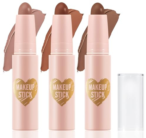 Boobeen 3 Pcs Highlighter Creme Kontur Stick, dreidimensionale Kontur Bronzer Stick Kontur, Mehrzweck verwenden für Gesichts-Highlight und Konturierung Make-up