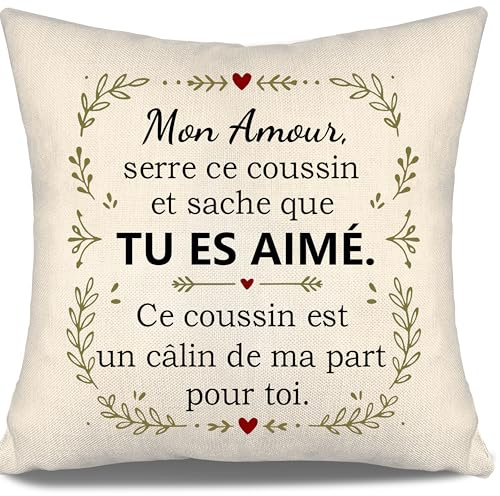 Mon Amour Serre ce Coussin et sache Que tu ES aimé Ce Coussin est Un câlin de ma Part pour toi Housses de Coussin pour Lui Petit ami Mari Anniversaire Saint-Valentin Cadeau de Noël(Mon Amour - Lui)