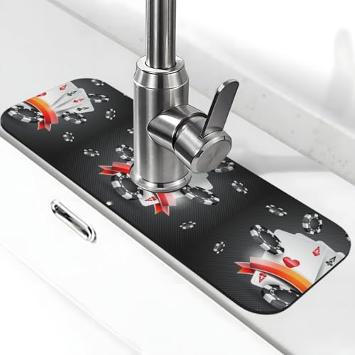 EZDLOWVBA Tapis de robinet imprimé tournoi de poker pour évier de cuisine, tapis absorbant en diatomite, protection anti-éclaboussures pour salle de bain et cuisine (38,1 x 14 cm)
