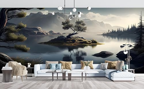 Générique Papier Peint Panoramique Paysage 150cm x 105cm Lac Intissé Wallpaper Chambre Bureau Décor Motif Personnalisé Décoration Murale Noir -Ab14