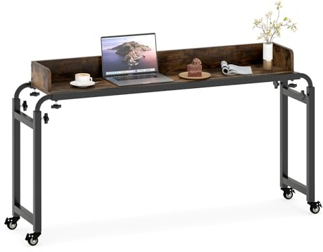 GIANTEX Tavolo da Letto con Ruote, Scrivania Mobile con Altezza e Lunghezza Regolabili, Scrivanie con Ruote per Letto Matrimoniale, Tavola Porta Computer per Casa Ufficio Camera Ospedale