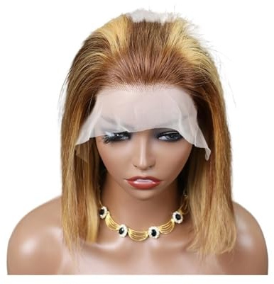 Highlight-Bob parrucca in capelli veri, 13 x 4 punte frontali, parrucche Ombre-Bob, 200 densità, parrucche biondo miele per donne nere aggiunge volume di capelli (10 pollici)