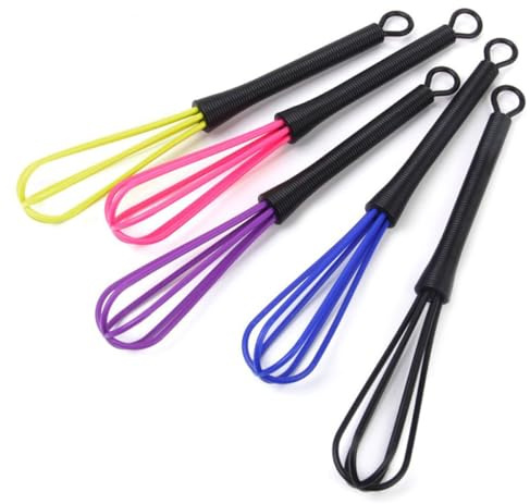 UTHCLO Batidor de Plástico para Cocina y Peluquería, 5 Unidades Colores Aleatorios, Mini Agitador de Globo Portátil, Mezclador Manual para Huevos y Tintes, 18,4 Cm de Color Aleatorio
