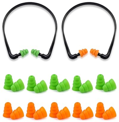 YIPFEN 2 Pares de Tapones Oídos Silicona con 10 Pares de Repuestos Suaves Reutilizables para Dormir, Estudiar, Viajar y Motocicleta Naranja y Verde