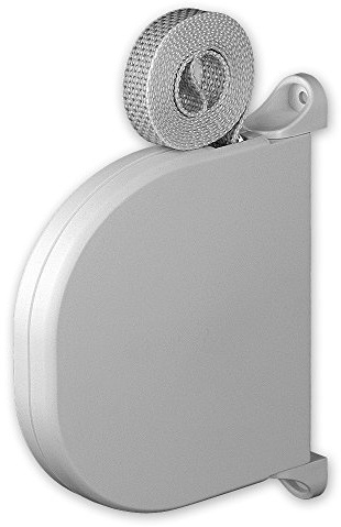 Mini-Aufputz-Gurtwickler 'Tondo', Farbe: weiß, inkl. Gurt: 15 mm x 5 m Länge, Gurtfarbe: grau, Lochabstand: 140 mm, 180 Grad schwenkbar, von EVEROXX®