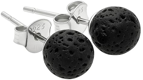 Lava Ohrstecker 6 mm Ohrringe Edelstein Silber Heilstein Damen Herren