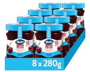 Hero Light Confettura Ciliegie Nere Senza Zuccheri Aggiunti, 8x280g | Marmellata light, confettura extra, pochissime calorie, frutta alta qualità, senza conservanti, senza coloranti, colazione