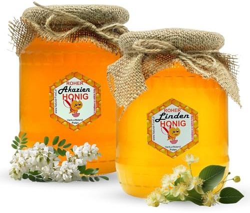 NATURAL FOOD Miel Brut - Directement de l'Apiculteur - Brut Naturel - Sans Additifs - Non Filtré - Non Filtré ou Chauffé - Idée Cadeau - 2,2 KG - Miel d'Acacia Linden