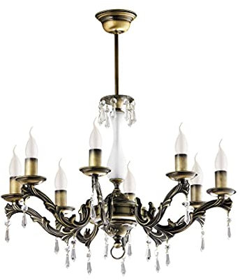 Licht-Erlebnisse Eleganter Kronleuchter in antik Messing aus Metall Kristall 8-armig TERRI Esszimmerlampe Wohnzimmerleuchte