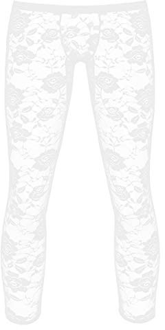 ranrann Herrbyxor sissy underkläder genomskinliga sexiga strumpbyxor leggings fishnet smal passform andas pyjamas botten spets långa byxor elastisk midja klubbkläder M-XXL, Vitt och blått, XL