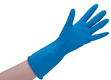 BICAP 12 Paar Gummihandschuhe blau - Größe M (8) - Haushaltshandschuhe aus Latex gelb - lebensmittelgeeignet - EN 388 EN 374