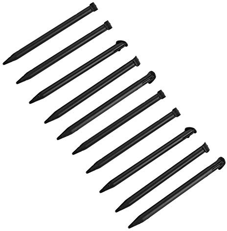Junluck Conception Ergonomique Facile à Transporter Stylet Lisse et délicat Stylet à écran Tactile, Stylo à écran Tactile, 10 pièces par Pack Compact et léger pour la Nouvelle Console 3DS(Black)