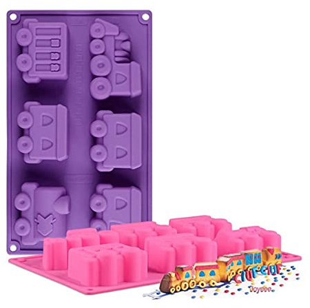 Joyeee Silikon-Zug-Kuchenform, 1 Stück 6 Mulden, antihaftbeschichtet, Zug-Kuchenform, Backform für Brownies, Schokolade, Muffinbecher und Eiswürfel, Silikon-Seife, Buntstift, Kinderduschzubehör