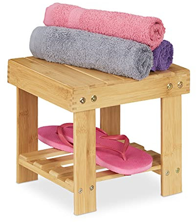 Relaxdays Fußbank Bambus, bis 100 kg, Stabiler Tritthocker, Kinderhocker Bad, Fußhocker, HxBxT: 24,5 x 25 x 27 cm, Natur