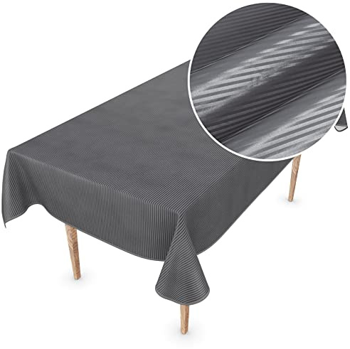 Premium Wachstuchtischdecke Tischdecke Vinyl Wachstischdecke abwaschbar 220x150cm Streifen Anthrazit edel abwischbar