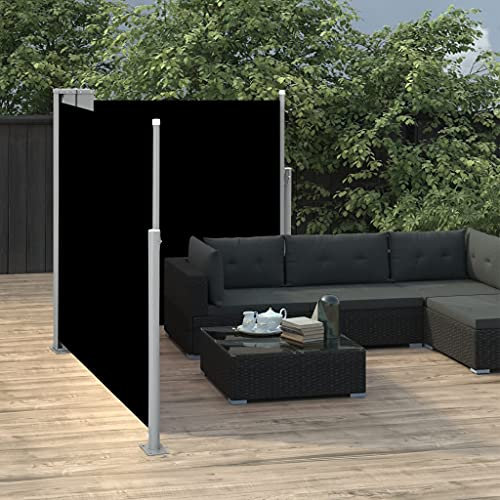 Tidyard Toldo Lateral Retráctil Toldo Lateral Extensible Toldo Lateral Doble Protección de Privacidad Protector Solar para Balcón Jardin Terraza Patio Exterior Negro 100x600 cm