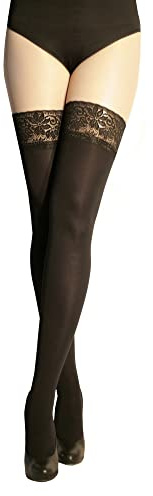 MARILYN blickdichte halterlose Strümpfe mit 9 cm Spitze, 100 Denier, Größe (M/L) 40/42, Farbe Schwarz (nero)