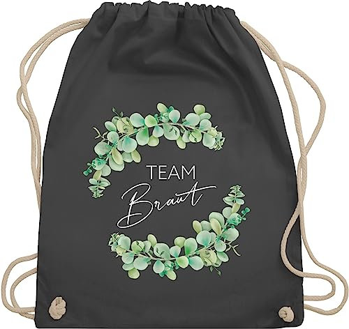 Turnbeutel Rucksack - JGA Junggesellenabschied Frauen - Team Braut Eukalyptus I Crew Bride - Unisize - Dunkelgrau - stoffbeutel das gefolge der brauttaschen bachelorette party stoffrucksack