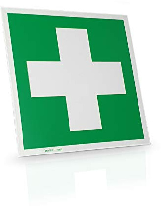 Betriebsausstattung24 Erste Hilfe & Verbandskasten Schild - Hart-PVC Folie langnachleuchtend & selbstklebend - 15,0 x 15,0 cm - DIN 4844-2 D-E003 - L4Norm BGV A8 E03