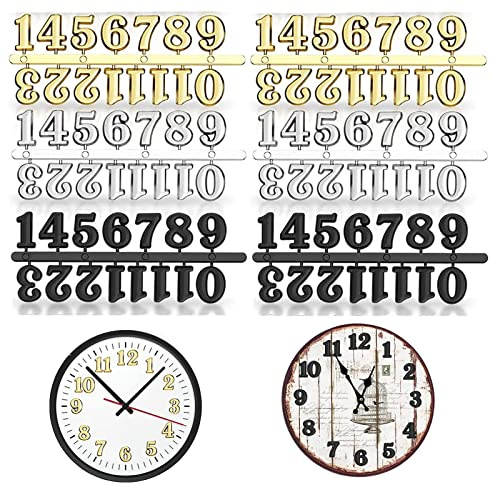 Uhrenziffer Kit,6 Pcs Schwarz Silber Gold DIY Digitaluhr Zahlen für HeimkunstDekoration Digitaluhr Ersatz und Reparaturteile (Arabische Ziffern)