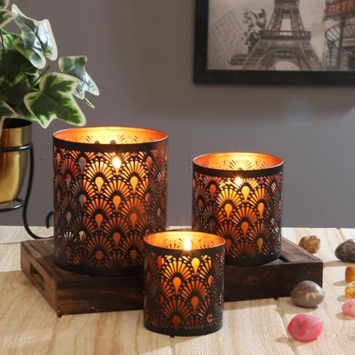 3er Set Orientalisches Teelichthalter Zalia aus Metall, Schwarz 14 cm