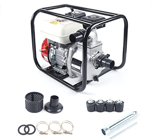 Bomba de agua de gasolina de 6,5 CV de 4 tiempos, para estanque, para estanque, jardín o casa (conexión de 2 pulgadas, altura de aspiración de 7 m, altura de extracción de 28 m, 3600 rpm)