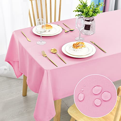 DWCN Rosa Tischdecke 130x220cm Fleckschutz Abwaschbar Tischwäsche Wasserdicht Tischtuch für Esszimmer, Garten, Party, Hochzeiten oder Haushalt