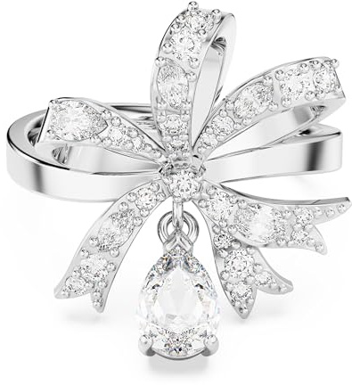 Swarovski Volta Cocktailring, Schleife, Weiß, Rhodiniert