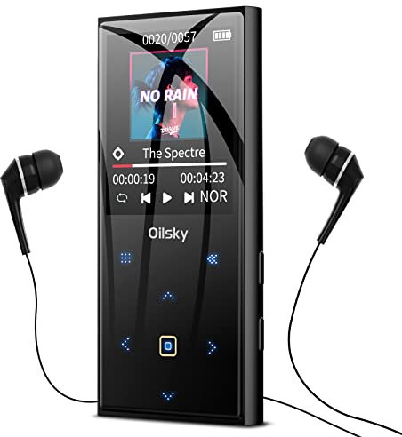 MP3-Player, Oilsky 32GB Musik-Player mit Bluetooth 5.0, HiFi Lossless Mp3 mit FM Radio, Touch-Taste, Lautsprecher,Voice Recorder für Sport, Laufen, erweiterbar bis zu 128GB Micro SD, Schwarz