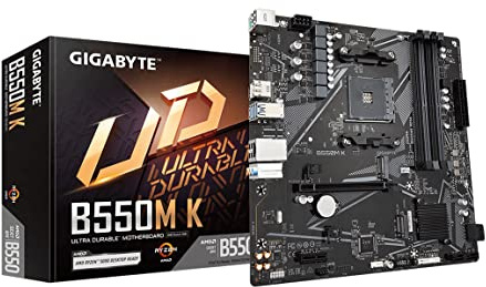 GIGABYTE B550M K (AM4/ AMD/ B550/ Micro-ATX/Dual M.2/ SATA 6 Gob/s/USB 3.2 Gen 1/ Realtek GbE LAN/PCIe 4.0/ carte mère)