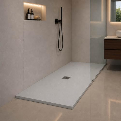 Yellowshop - HEAVY Piatto doccia rettangolare marmoresina base 90 cm h 2,5 cm Grigio con sifone, piletta e copripiletta inox (Cm 90x160)
