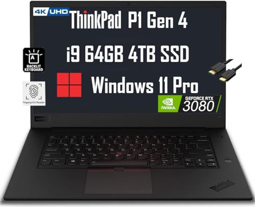 Lenovo ThinkPad P1 16 4K (3840x2400) (Intel Core i9-11950H vPro, 64GB RAM, 4TB SSD, RTX 3080 16GB) Mobile Workstation Laptop, Fingerprint, Backlit, 3-Yr WRT, IST Cable, Wi-Fi 6, Win 11 Pro, Black