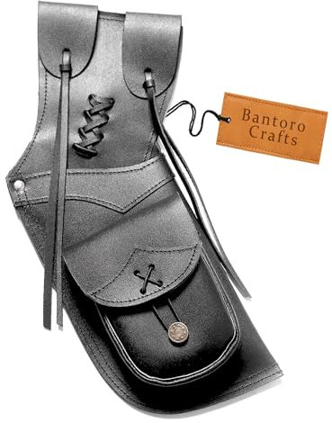 Bantoro Crafts Traditioneller handgefertigter Hüftköcher für Jagd und Bogenschießen, Sport, Seitenköcher, echtes Leder, Pfeilhalter, leicht und bequem (Leder, einfarbig, schwarze Tasche)