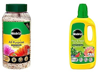 Miracle-Gro Continuous Release All Purpose Plant Food, 900G & Pour and Feed Liquid Plant Food, 1L