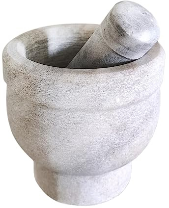 Capacitea 6935517115463 Heavy Duty Stone Mortar and Pestle Set for Grinding Spices Crushing Herbs, White, Large, 14.5cm Diameter, 14.2cm Height