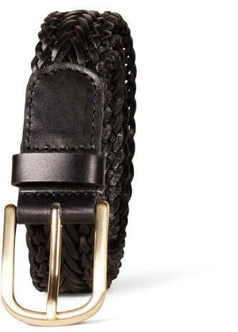 Amazon Essentials Women's Leather Braided Woven Belt, Black, Large