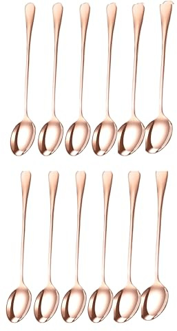 YSAMAX Stainless Steel Latte Spoons 19 cm Long Handle, Coffee Spoons for Tea, Sundae, Ice Cream, Dessert Ideal for Stirring, Mixing, Luxurious Elegant Look, Rose Gold, (Set of 12)