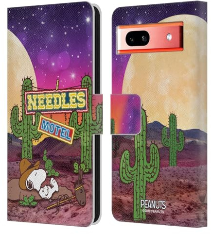 Head Case Designs Officially Licensed Peanuts Nebula Cactus Needles Snoopy Space Cowboy Leather Wallet Case Compatible With Google Pixel 7a