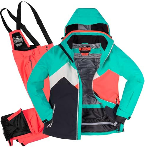 Killtec Damen Skianzug Größe 46 - aus Skijacke mint coralle schwarz und Skihose coralle - mit 10000mm Wassersäule - wasserdicht, atmungsaktiv